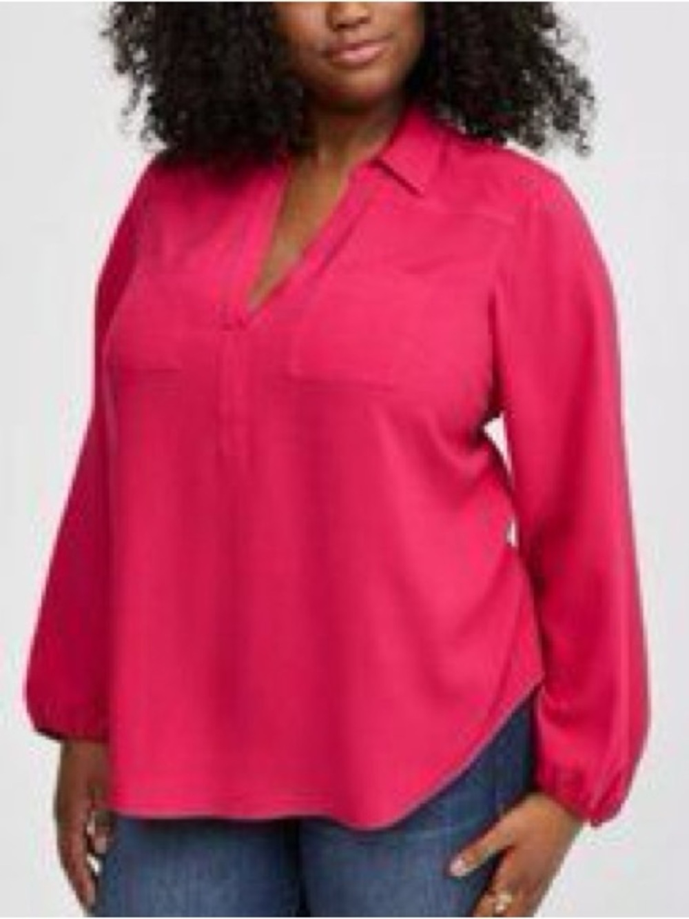 torrid Bright Fuchsia Collared V-Neck Long Sleeve Blouse